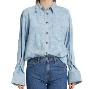 Derek Lam Women's Wesley Floral Denim Shirt Sz M